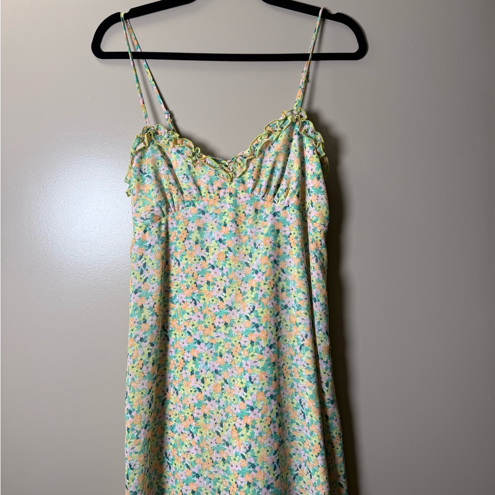 wild fable Pastel Floral Slip Dress - Yellow & Mint
